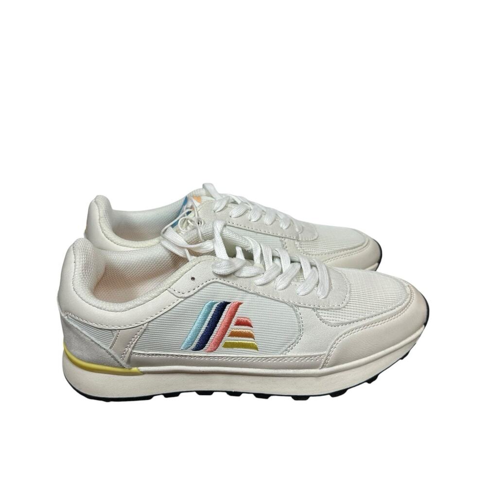 NEW Aldi Gear Womens 8 Sneakers White Colorful Logo Retro Inspired Memory Foam - Picture 4 of 8